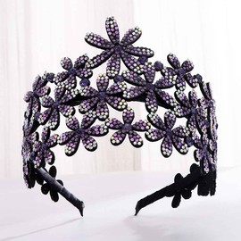 Bouory Rhinestone Wide Headband Glitter Flower Hairband Crystal Turban Head Bands Non Slip Headhoop for Women (Light purple)