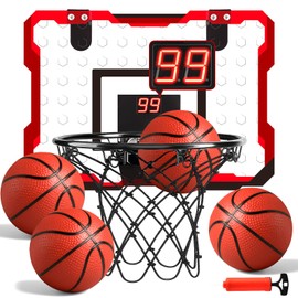 LovesTown Indoor Mini Basketball Hoop for Kids, for Boys & Girls Ages 4-12, Over The Door Hoop with LED Lights & Electronic Scoreboard, 4 Balls, Sports Toys for Family Game Night