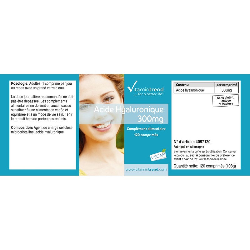 Hyaluronsäure Tabletten 300mg - 120 Tabletten - vegan - hochdosierte