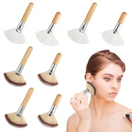 8PCS Fluffy Facial Brushes Esthetician, Fluffy Fan Brush with Long and Short Handle