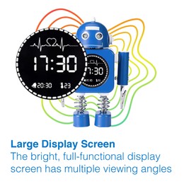 Laser Kids Robot Alarm Clock Blue, Date, Sleep Sound, Temperature, Alarms with Snooze, Note Holder, Suitable for Bedside Table, Heartbeat Graphics