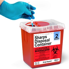 Shop Square Sharps Container, Sharps Containers for Home Use, Needle Disposal Containers, Sharps Disposal Container, Biohazard Containers, Small Sharps Container - 2 Quart