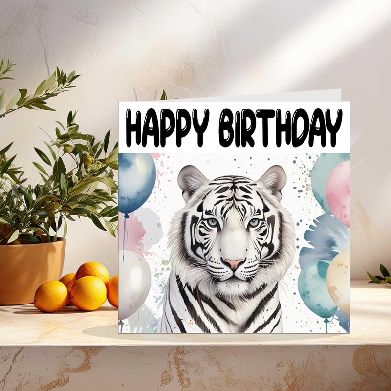 White Tiger Birthday Card - Happy Birthday 145 x 145mm