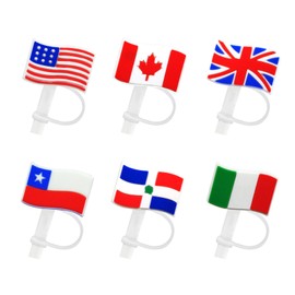6Pcs Silicone Flag Straw Cover, Tip Covers, Toppers for Tumblers, Portable Dust-Proof Plugs for 7 to 8 mm Straws, Cup Accessories