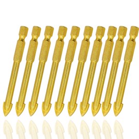 LEPEVNEY 6mm Tungsten Tile Drill Bits Carbide Drill Bit Glass Ceramic Cement Flat Spear Head Tipped Spear Cutter, 1/4" 6.35mm Hex Shank, 10 Pcs