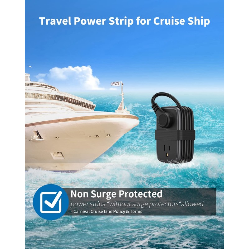 Travel Power Bar with USB C Port, NTONPOWER Flat Plug