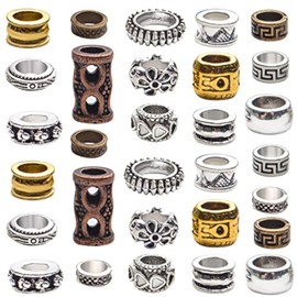 30 Pieces Tibetan Style Metal Beads Dreadlock Beads Large Hole Rodelle Round Loose Beads for Necklace Bracelet Jewelry Making Accessories Hair Decoration