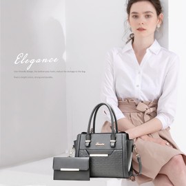 NICOLE & DORIS Large Women's Bag Handbag with Card Slots Fashion Women Bag Women's Leather Handbag Designer Women Shoulder Bag 2-Piece Set, darkgray, Elegant