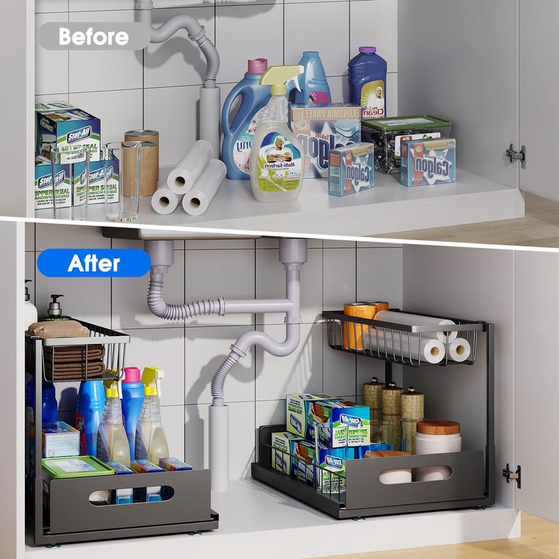 UINOFLE Under Sink Organizer, 2 Tier Under Sink Organizers and