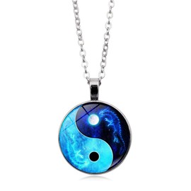 Yin Yang Dragon Necklace for Men and Women with Pendant, Tai Chi Chain for Women Men, CQHODFYA Jewellery Gift Idea, Talisman Necklace with 18 Inch Chain + 2 Inch Extension Chain with Jewellery Box,