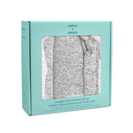 aden + anais Snuggle Knit Newborn Gift Set with Knotted Baby Gown, Swaddle Blanket, Infant Hat, and Bandana Bib, 0-3 Months, Heather Grey