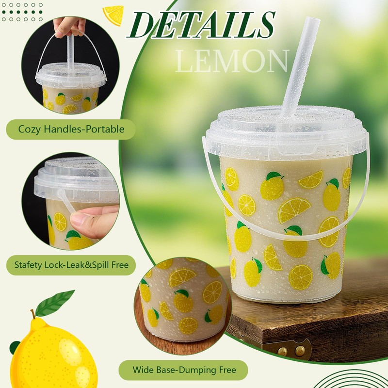 Widecook 30 Set 34oz Lemon Disposable Plastic Cups with Lids