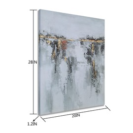 SYGALLERIER Hand Painted Large Abstract Oil Paintings with Gold Foil - Modern Grey and White Canvas Wall Art Pictures for Living Room Bedroom Bathroom Decor