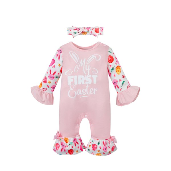 2Pcs Newborn Baby Girl First Easter Day Romper Ruffle Rabbit