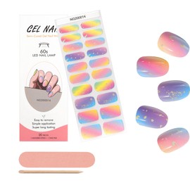 Semi-Cured Gel Nail Strips, Long-Lasting,UV Light Nail Stickers,20pcs,red,Black,Blue Galaxy,Leopard Print,Solid,Easy Apply & Remove, Salon-Quality Nail Decoration, Nail DIY (Colorful 14)