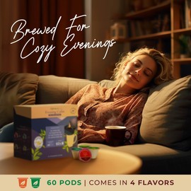 Gya Tea Co Evening Calm Tea Pods Tea Gift Set (60ct) - Assorted Tea Variety Pack with Vanilla Chai, Peppermint, High Mountain, Jasmine Green Tea 4 Flavors - Christmas Tea Lovers Get Well Gifts