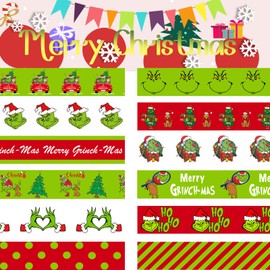 sparkepic 12 Rolls Christmas Washi Tape - Festive Cartoon Characters, Green & Red Xmas Decorative Masking Tape for Scrapbooking, Journals, Calendars, DIY Crafts & Gift Wrapping (16.4ft x 0.6")"