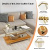 Costway Modern Glass-Top Coffee Table w/ Storage Shelf & Gold