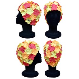 CHEX Anzio Thermal Rubber Floral Ladies Classic Retro 3D Flower Petal 3 Colour Stunning Vintage Style Swimming Hat Swim Cap Generous One Size Adults (Red/Orange/Yellow)