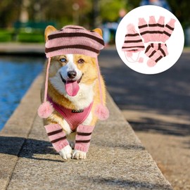 POPETPOP Puppy Hat Knitted Winter Dog Scarf Hat Set - Winter Warm Caps Neck Warmer Dog Costumes Knitted Scarf Hat Leg Warmers Winter Striped Knitted Hat Leggings for Small Dogs Puppy