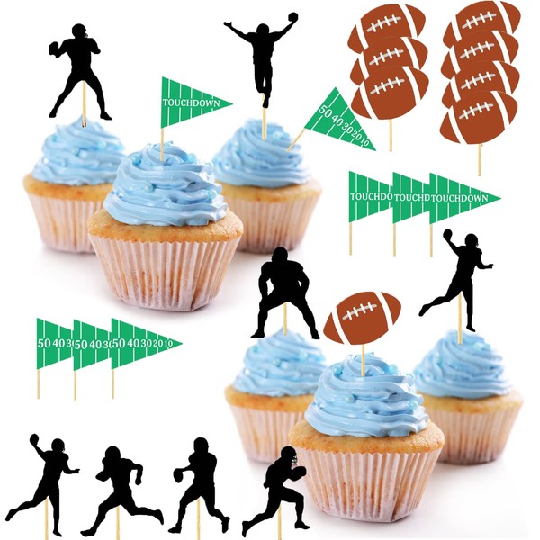 Decoración para cupcakes de fútbol, rugby, deportes, fiesta, tamaño pequeño