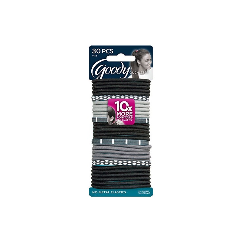 Goody ligas para el cabello - sin metal, Negro/Blanco, 30