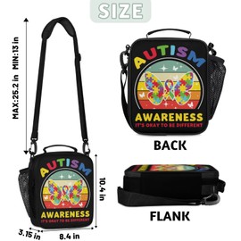 Autism Awareness Lunch Box for Boys Girls - Butterfly Reusable Insulated Lunch Bags for Kids - Large Capacity Cooler Back to School Lunch Thermal Meal Tote Kit