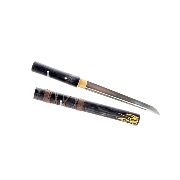 Handmade Sword - Functional Samurai Shirasaya Tanto, 1045 Carbon Steel, Hand Forged Heat Tempered, Full Tang, Sharp, Black Scabbard (739H)