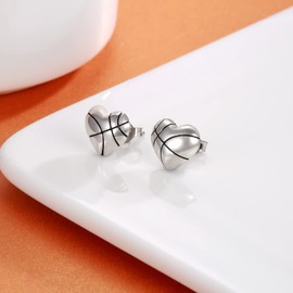925 Sterling Silver Heart Basketball Earrings Stud Basketball Jewelry Gifts for Women Teen Girls Player, Sterling Silver, No Gemstone