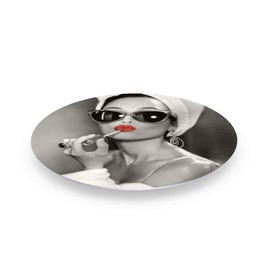Smile Art Design Audrey Hepburn Wall Art Red Lips Glossy CIRCLE METAL PRINT Lipstick Makeup Iconic Pop Art Beauty Black and White Metal Wall Art Home Decor Ready to Hang - Made in USA - 20" Circle