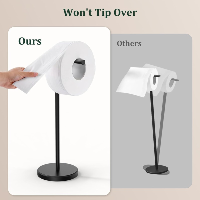 Evolvegoods Matte Black Toilet Paper Holder Stand, Free Standing Toilet