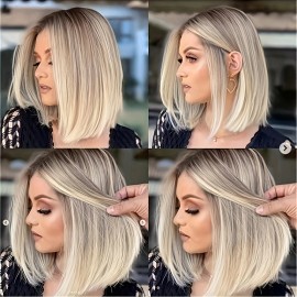 Unbranded Ladies’ Blonde Highlighted Bob Wig - Elegant Short Straight Synthetic Hair