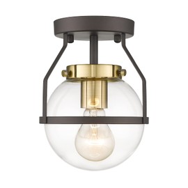 HWH INVESTMENT Modern Semi Flush Mount Ceiling Light Industrial Close to Ceiling Lighting Fixture with Clear Globe Glass Shade, Oil-Rubbed Bronze with Gold Finish, 5HZG58F ORB+BG