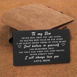 To My Son Gifts Wallet Card from Mom, Engraved Metal Wallet Insert for Son, Never Forget I Love You, College Graduation, Gifts for Deployed Son, Birthday Christmas Valentines Father's Day Presents