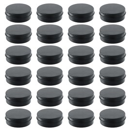 heavenlife Aluminium Tins Empty Round Black 24 Pieces Cosmetic Tin 60 ml Round Aluminium Jars with Screw Lid Cream Jar Empty Jar for Lotion Powder Lip Balm Ointment Sample Makeup