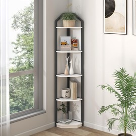 Fun Memories 5 Tier Corner Shelf, 70” Corner Shelf Stand, Corner Bookshelf Plant Stand, Storage Shelf for Bathroom, Living Room, Kitchen,Home Office, White