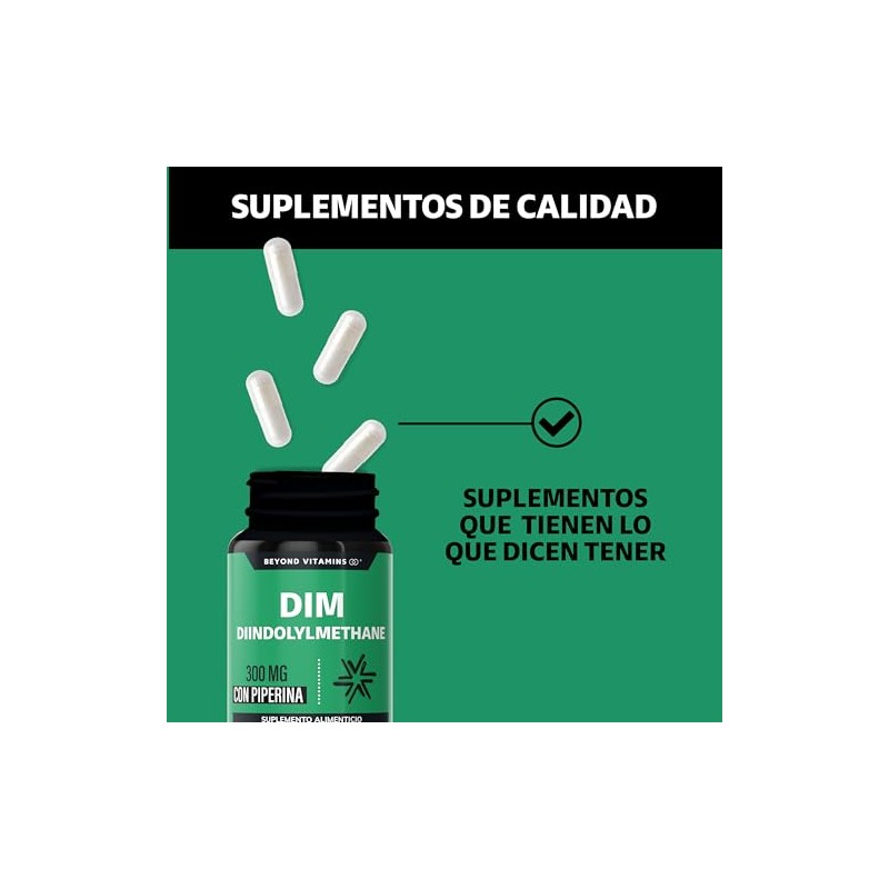 Beyond Vitamins Dim Suplemento 300 Diindolilmetano Avanzado Piperina Cápsulas Vegetales