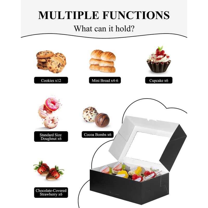 COTOPHER 10Pcs Cookie Boxes with Ribbons, 9x6x3 Inch Bakery Boxes
