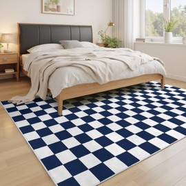 Terrug Navy and White Checkered Rug for Bedroom,3x5 Area Rugs Washable with Non Slip for Living Room,Soft Low Pile Stain Resistance Retro Carpet for Dorm Kids Room