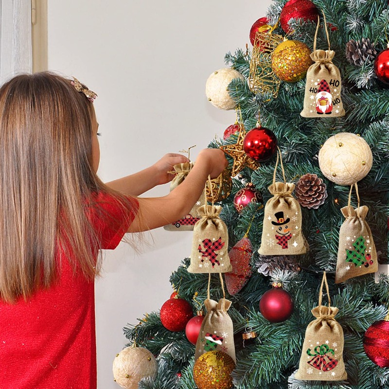 VEYLIN Christmas Hessian Bags, 12 Xmas Burlap Jute Gift Bag