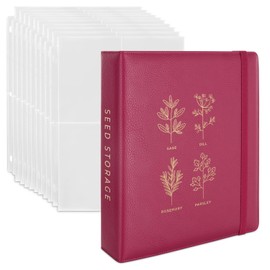 WILDGOOSE Seed Storage Organizer Binder - Seed Packet Organizer with 50 Pack Sheet Protectors That Stores 200 Seed Envelopes. (Raspberry)