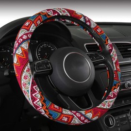 AUTOJING Bohemian Red Steering Wheel Covers for Women Ladies,Universal Size (FXP-BOXI03)