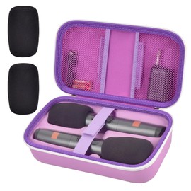 Wireless Microphone Case for JBL PartyBox & Two Mic System, Shockproof Karaoke Microphones Travel Storage Box with Mic Foam Cover, Holds 2 Mics, Receivers, Adapters, AA Batteries - Purple