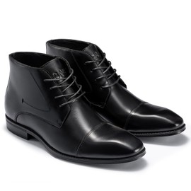 Holy dove Mens Dress Boots, Premium Leather Oxford Chukka in Black, Non-Slip Waterproof Business Boots for Men (Size 9)