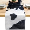 Linen Cow Print Table Runner 13x71 Inch Farmhouse Western White