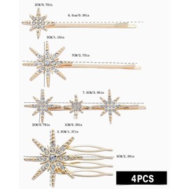 AORHOFJ Women's hair clip, bohemian style, hair pins, hair band stars, pack of 4 hair clips with rhinestones, crystal hair pins, bridal jewellery, hair clip, rhinestone hair pins, party