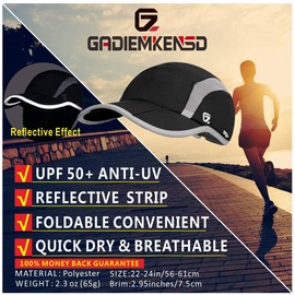 GADIEMKENSD Adjustable Quick Drying Reflective Foldable Running Cap Outdoor Sports Hat 50+ UPF Inhibit UV Mesh Race Performance Water Repellency Baseball Cap (Red)