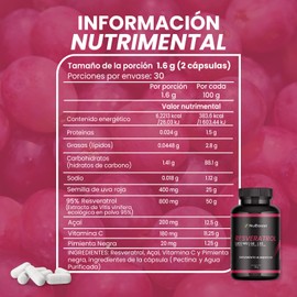Nuboost - Resveratrol - Resveratrol 1000 Mg Puro - Antioxidantes, 60 Cápsulas Vitamina C - Acaí - Pimienta Negra Hecho en USA (60)
