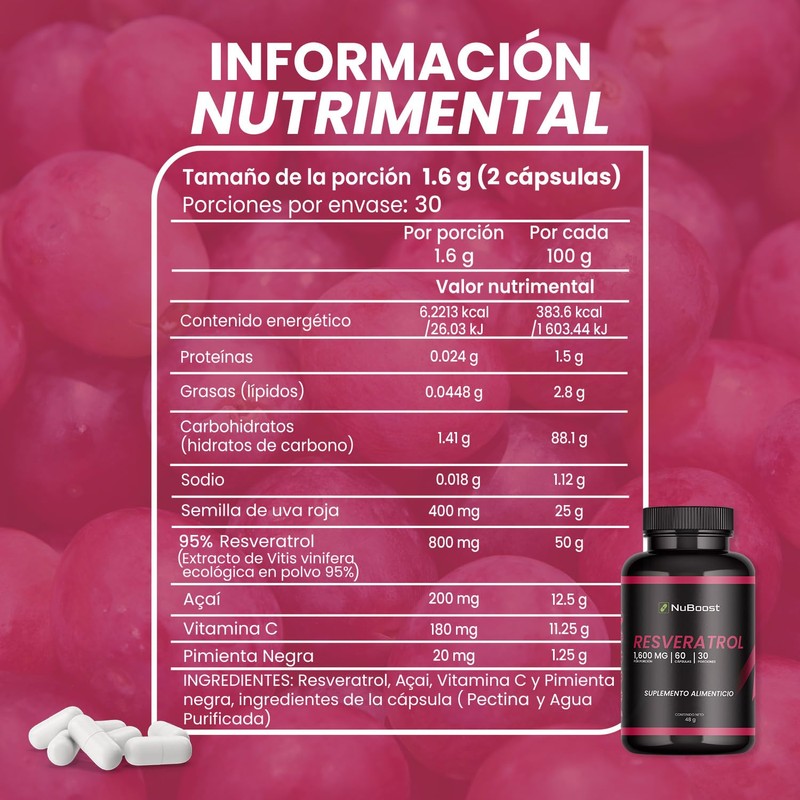 Nuboost - Resveratrol - Resveratrol 1000 Mg Puro - Antioxidantes,