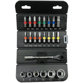 SIGNET 27002 Compact Storage, 1/4 SQ Socket Bit Set with Ratchet Handle, Set of 23, Ideal for DIY and Bicycle, and Other Car Tools, Roll Choice